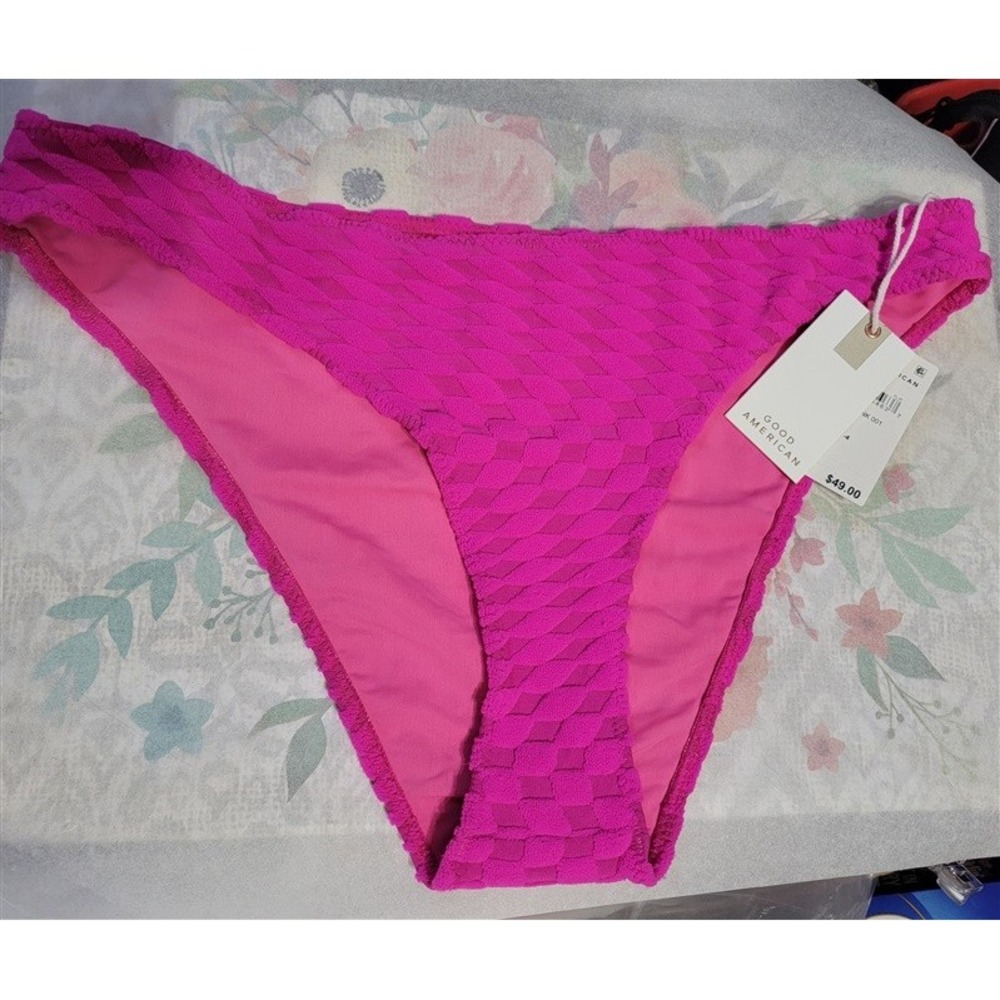 NWT Good American XL Jacquard Better Hawaiian Pink Bikini Bottom 123499